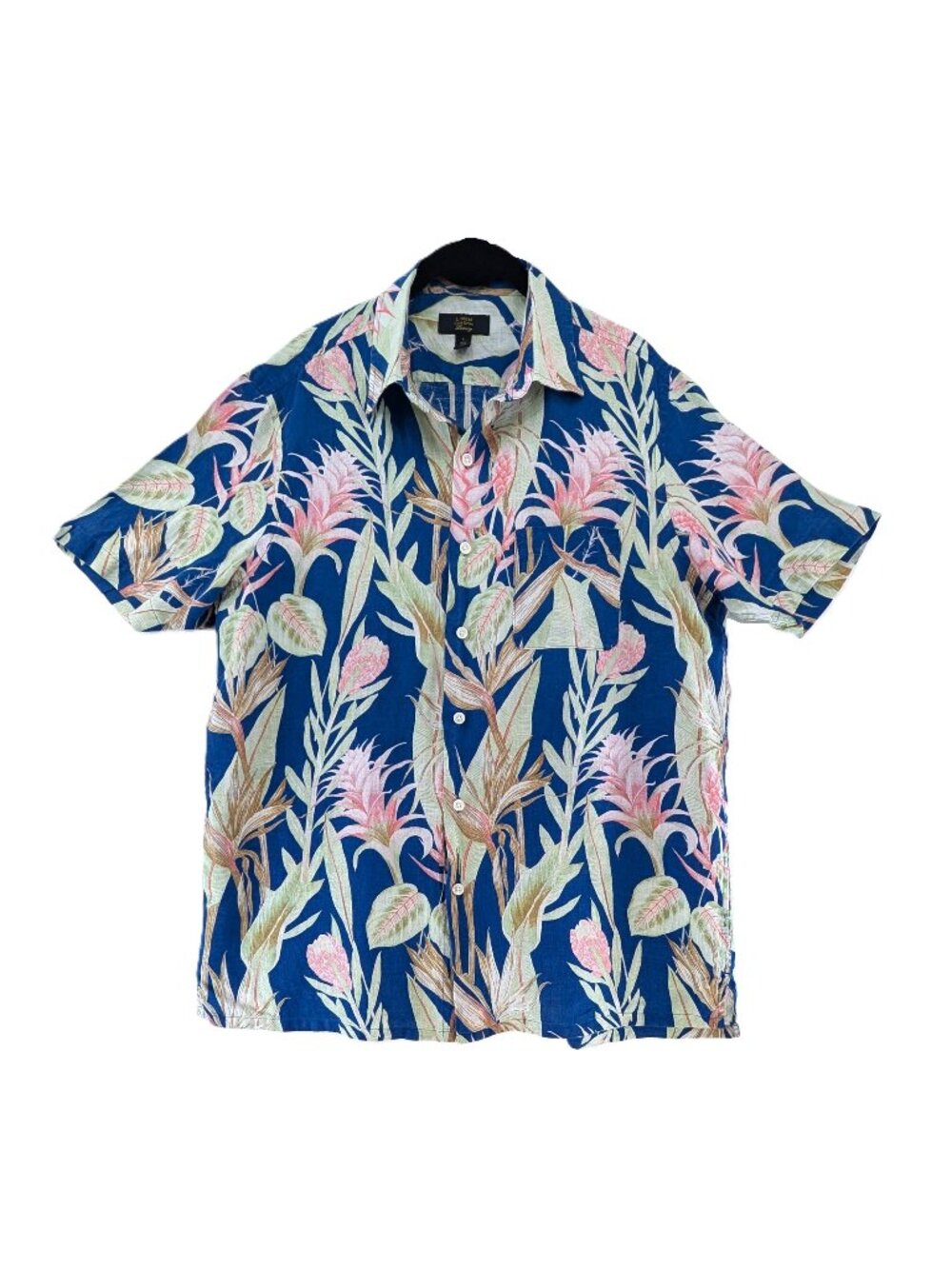 Club Room 100% Linen Hawaiian Shirt Mens Sz L Floral Lightweight Beach Resort